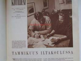 Kotiliesi 1954 nr 2  tammikuu -mm. Herkullinen patapaisti huokeasta lihasta, Keskipäivän ruokailu välipalaka vai pääateria, Jalat leikkien terveeksi, Kumpi