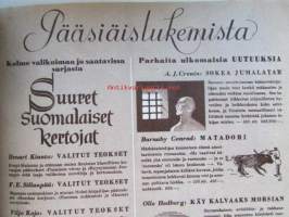 Kotiliesi 1954 nr 8 huhtikuu -mm. Kevyttä keväistä appelsiineista, Isä, Rakenna leikkimökki ( 3 erilaista mallipiirrosta), Kukkien keräilijän neljä ikkunaa,