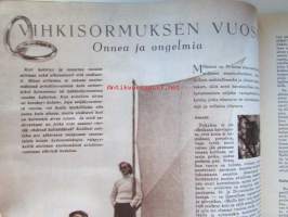 Kotiliesi 1954 nr 8 huhtikuu -mm. Kevyttä keväistä appelsiineista, Isä, Rakenna leikkimökki ( 3 erilaista mallipiirrosta), Kukkien keräilijän neljä ikkunaa,