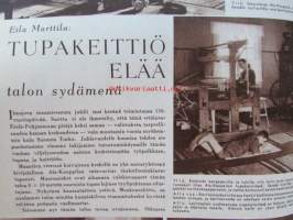 Kotiliesi 1954 nr 8 huhtikuu -mm. Kevyttä keväistä appelsiineista, Isä, Rakenna leikkimökki ( 3 erilaista mallipiirrosta), Kukkien keräilijän neljä ikkunaa,