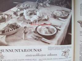 Kotiliesi 1954 nr 9 -mm. Kesän 1954 uimapuku uutuudet, Sunnuntailounas sinivuokkojen aikaan, Kesäverho avaa ikkunan kesään,Mestaruuden kilpakenttä