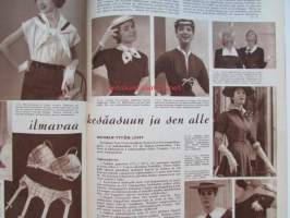 Kotiliesi 1954 nr 12 kesäkuu -mm. Riittoisa raparperi, Kotiruoka vai kaupan tölkki?, Raikasta ja ilmavaa kesäasuun ja sen alle, Puutarhassa on hengähdystauko,