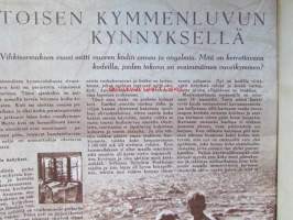 Kotiliesi 1954 nr 12 kesäkuu -mm. Riittoisa raparperi, Kotiruoka vai kaupan tölkki?, Raikasta ja ilmavaa kesäasuun ja sen alle, Puutarhassa on hengähdystauko,