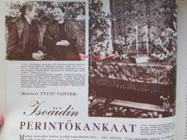 Kotiliesi 1954 nr 12 kesäkuu -mm. Riittoisa raparperi, Kotiruoka vai kaupan tölkki?, Raikasta ja ilmavaa kesäasuun ja sen alle, Puutarhassa on hengähdystauko,