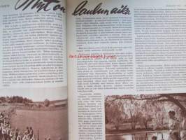 Kotiliesi 1954 nr 12 kesäkuu -mm. Riittoisa raparperi, Kotiruoka vai kaupan tölkki?, Raikasta ja ilmavaa kesäasuun ja sen alle, Puutarhassa on hengähdystauko,