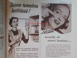 Kotiliesi 1954 nr 17 -mm. Puusta maasta talven tarpeeseen, Tohtori Toivo Rautavaara tiede säilönnän apuna, Kannot kangitta pihasta, Silakkapihvejä paistamalla