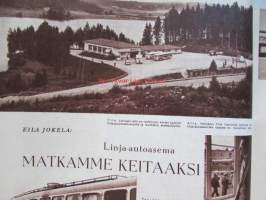 Kotiliesi 1954 nr 19 lokakuu, Vaatemuotia 1954 ks. värillinen pukuliite keskiaukeamalla . Mm. Iltapalaa vieraanvaraa, Puutarha on antanut satonsa lepokausi