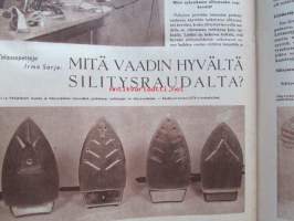 Kotiliesi 1961 nr 1 tammikuu  -mm. Uusimman keittiön säilytystiloja, Lapsen käsiala kertoo, Käytännön kaloriataulukko, Liina pöydän kaunistaa, Maukas