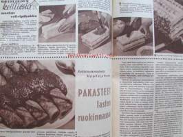 Kotiliesi 1961 nr 1 tammikuu  -mm. Uusimman keittiön säilytystiloja, Lapsen käsiala kertoo, Käytännön kaloriataulukko, Liina pöydän kaunistaa, Maukas