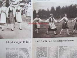 Kotiliesi 1965 nr 12  kesäkuu 1965. Kannessa tyttöjä kansallispuvuissaan. -mm. Sinikelloniityn pikkuinen Pompom, älkää sanoko meitä suomalaissälleiksi