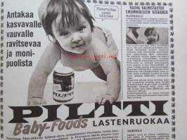 Kotiliesi 1965 nr 11  Kesäkuu 1965 -mm. Mikä nostaa lihan hintoja, Vajaamielinenkin lapsi on kodin jäsen, Lomaleirit kutsuvat jälleen väsyneitä äitejä,