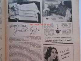Kotiliesi 1935 nr 22  -marraskuu Kansi Martta Wendelin, mm. suomalaisen sisun varjopuolia, Viitelöiminen vanha suomalainen käsityö, Astia- ja lasimallistoja