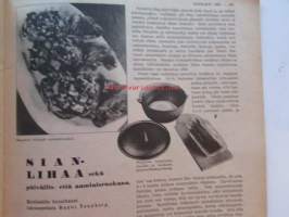 Kotiliesi 1935 nr 22  -marraskuu Kansi Martta Wendelin, mm. suomalaisen sisun varjopuolia, Viitelöiminen vanha suomalainen käsityö, Astia- ja lasimallistoja
