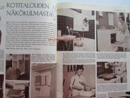 Kotiliesi 1960 nr 21 -mm. Talousopetta Maija-Lisa Peltonen Nuoren parin kanapäivällinen, Huonekalujen pintakäsittely, Suurmessut kotitalouden näkökulmasta,