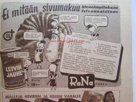 Kotiliesi 1948 nr 5 -mm. Pienoiskeittiö emännän laboratorio, Terveystalo äitien ilo kunnan ylpeys, Virkattu päähine on muodikus, Oi pihvi ystävä vai