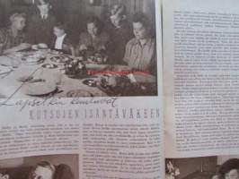 Kotiliesi 1948 nr 5 -mm. Pienoiskeittiö emännän laboratorio, Terveystalo äitien ilo kunnan ylpeys, Virkattu päähine on muodikus, Oi pihvi ystävä vai