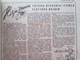 Kotiliesi 1948 nr 21 -mm. Joulukoristeiden kuvakieltä, Eronneen naisen ongelmia, Hirja Maria toteaa olevansa itsensä elättävä nainen, virkaan baskerin