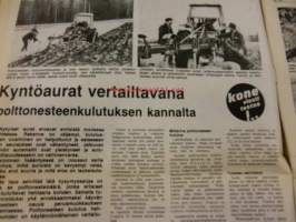 Koneviesti 1979 /22.sis,mm.Traktorien ohjaamomelu 85 db:ksi tammikuussa.Kyntöaurat ja polttoaineen kulutus,kokeilussa.Valmetin Hi-Trac ja