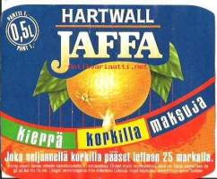 Jaffa kierrä korkilla maksuja,  juomaetiketti