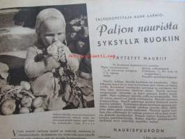 Kotiliesi 1942 nr 18 syyskuu . Kansikuvassa sieniä -mm. Naurispuuro, Naurissosekeitto, Täytetyt nauriit, Pikamorsiammella on toivomuksia, Armi Hallsten-Kallia