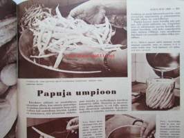 Kotiliesi 1959 nr 16 -mm. Hilja ja August Väänänen Murtolan tila Muuruvesi, Lakanan kirjaimisto, Hapankurkku, Papuja, Pinaattisalaatti, Perunasalaatti