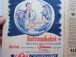 Kotiliesi 1951 nr 23 -mm. Mirjam Hietalahti ei enää joulun rasittamaa perheenemäntää, Nenäliinat ja monogrammit työohjeineen laatinut Aino Hausmann,