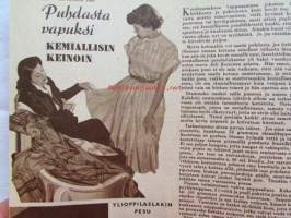 Kotiliesi 1951 nr 8 -mm. Irja Palonen esittelee hameita, Löytöretkillä luonnossa, Taikamaailma messuhallissamm. Lastentarhan kalusteet Alwar Aalto -mallistoa(