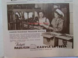 Kotiliesi 1951 nr 8 -mm. Irja Palonen esittelee hameita, Löytöretkillä luonnossa, Taikamaailma messuhallissamm. Lastentarhan kalusteet Alwar Aalto -mallistoa(