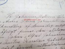 Johannes Mattsson Witans + puoliso Anna Stina Johansdotter, Korsnäs, Töjby, syytinkisopimus 1913 / 1915, leimamerkki 5 markkaa -asiakirja