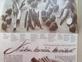 Kotiliesi 1951 nr 9  toukokuu -mm. Talousopettaja Aili Lindström Niukan kevään kasvikset, Tunnettu nainen kotioloissaan Hellin Mustala, Arkkitehti Märta
