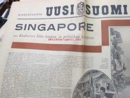 Uusi Suomi 1934 nr 35 (2.12.) Sunnuntailiite, sis. mm. seur. artikkelit; Jorma Pohjanpalo - Singapore - Kaukaisen Idän kaupan ja politiikan keskipiste, Anni