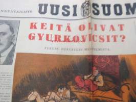 Uusi Suomi 1935 nr 4 (27.1.) Sunnuntailiite, sis. mm. seur. artikkelit; Keitä olivat Gyurkovicsit? - Ferenc Herzogin muistelmista, Raul Roine - Etelän ruusuja