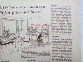 Kotiliesi 1954 nr 1  Tammikuu 1954. mm. Teinityttö kilpailun parhaat Päivikki Härö Sirkka Tunkelo Hilkka Uuskallio, Perboraatti ei ole pesuaine, Taideteollisuus