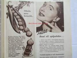 Kotiliesi 1954 nr 1  Tammikuu 1954. mm. Teinityttö kilpailun parhaat Päivikki Härö Sirkka Tunkelo Hilkka Uuskallio, Perboraatti ei ole pesuaine, Taideteollisuus
