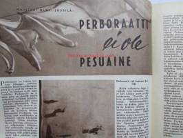 Kotiliesi 1954 nr 1  Tammikuu 1954. mm. Teinityttö kilpailun parhaat Päivikki Härö Sirkka Tunkelo Hilkka Uuskallio, Perboraatti ei ole pesuaine, Taideteollisuus
