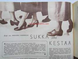 Kotiliesi 1954 nr 20 -mm. Ruusupapu, Ryijymatto, Ann-Mari Grönvik koti takan äärellä, Kätilöopisto, Sukaatti, Omenalotta, Omena-kurpitsamarmelaadi, Katso