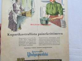 Kotiliesi 1952 nr 3 helmikuu I, Tekstiilitaiteilija Rauha Aarnio kolme mattoa, Kokosivun mainos Fazer Pinocchio toffee, Sokerimunkki-resepti, Silo-villatakkimainos..