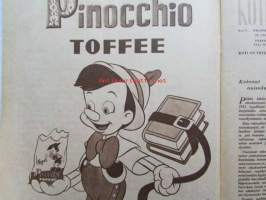 Kotiliesi 1952 nr 3 helmikuu I, Tekstiilitaiteilija Rauha Aarnio kolme mattoa, Kokosivun mainos Fazer Pinocchio toffee, Sokerimunkki-resepti, Silo-villatakkimainos..