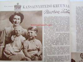 Kotiliesi 1952 nr 5 maaliskuu I, Otaniemi on Teekkarikylä, Kansanyhteisö kruunaa nuoren äidin Elisabeth II, Astiankuivatuskaappi, Ompelen olympiakesäksi, ym.