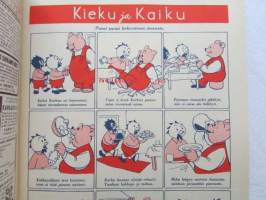 Kotiliesi 1952 nr 16 -mm. Elokuun antia Viinimarjajuoma, Vadelma ja viinimarjapaistos, Kesävanukas, Turun Mamman etikkakurkkuja, Oletko toinen nainen, Naistenkylä