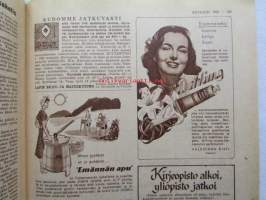 Kotiliesi 1952 nr 17 -mm. Hilma Korhonen  (Anjalan Muhniemi ) esitellään. Puuratarhapolku ja porras, Sisustuksen aakkoset, Painekeitin