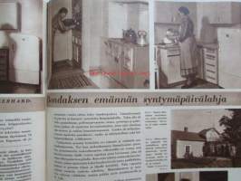 Kotiliesi 1955 nr 4 -mm. helmikuu Kansallispuku ajaton muoti, Talousneuvos Martta Kuusela, Piimäpiirakat, Katso kuvista tarkemmin sisällys ja mainoksia.