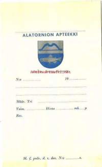 Alatornion  Apteekki  - käyttämätön apteekkipussi 1950-luvun alku