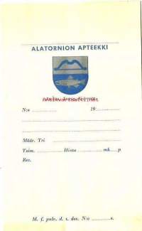 Alatornion  Apteekki  - käyttämätön apteekkipussi 1950-luvun alku