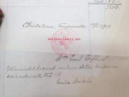 Rouva Cajander (Merikarvian sairastupa) Maksava Suomen Kaupunkien Liiton Sotilassairaaloille... 25.1.1918, venäjänkielinen leima punamusteella, jossa teksti;