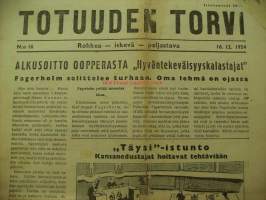 Totuuden Torvi 1954 nr 16 - Leskinen ja jääkärit, Fagerholmin oma lehmä ojassa, keinottelijat, kansanliike