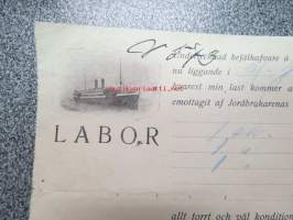 Labor / fartyget &quot;Helsingfors&quot;, 4.6.1913 -konossomentti / laivarahtikirja