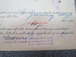 Alb. Henricson / fartyget &quot;Borgå&quot;, 1.9.1911 -konossomentti / laivarahtikirja