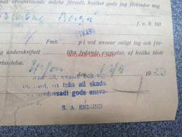 I. Sokoloff / fartyget &quot;Borgå&quot;, 18.9.1923 -konossomentti / laivarahtikirja