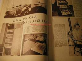 Kotiliesi 1958 nr 19 -mm. Kankaanpainantaa lehtien ja oksien avulla, Talousopettaja Lammasta kasvisten kumppanian, Tee itse lapsillesi lasten kammarin puuesineet,